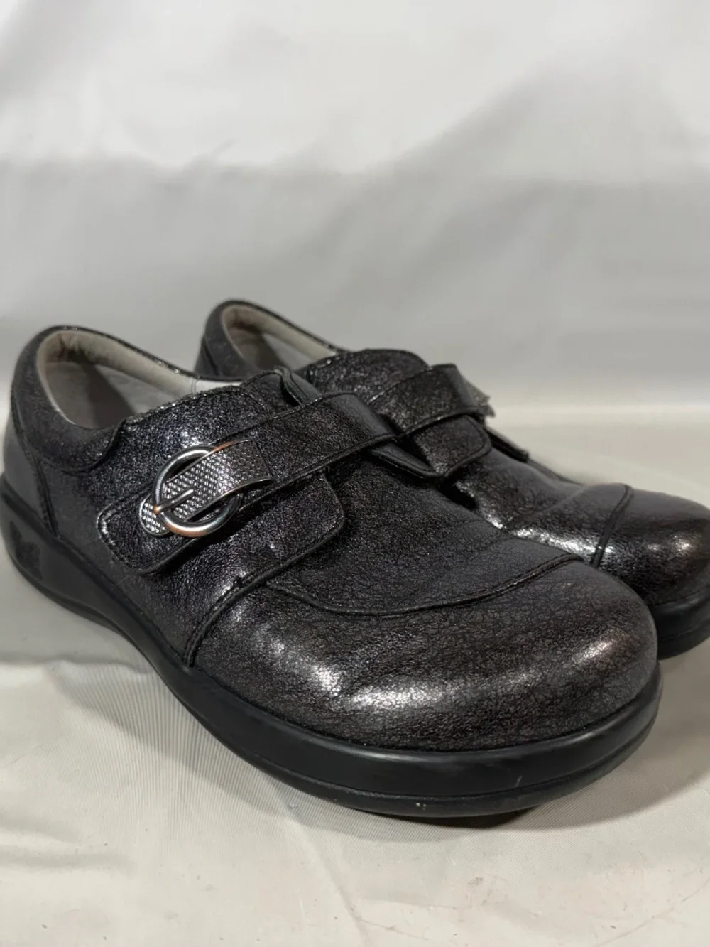 Alegria PG Lite Khloe Slip-On Black Metallic Nursing Work Shoes Size 37 (6.5-7)
